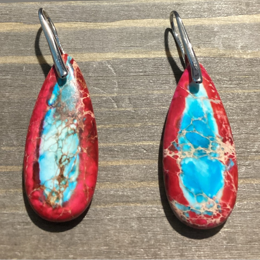 🎪Red & Blue Waterdrop Natural Jasper Stone French Hook  Earrings